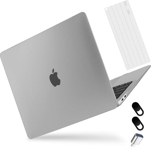 حافظة MEEgoodo لجهاز MacBook Air 13 بوصة إصدار 2021 2020 2019 2018، غطاء شفاف غير لامع مناسب للطراز A2337 M1 A2179 A1932، حافظة صلبة للكمبيوتر المحمول من البلاستيك الناعم مع لوحة مفاتيح TPU وغطاء كاميرا ويب ومحول OTG، شفاف in Kuwait