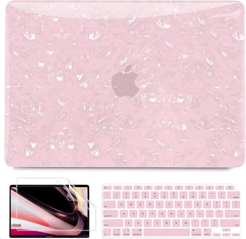 B BELK Compatible with MacBook Air 13 inch Case 2022 2021 2020 2019 2018 Release M1 A2337 A2179 A1932 Touch ID, Glitter Pearl Plastic Hard Shell Case+2 Keyboard Cover+Screen Protector, Iridescent in Saudi Arabia