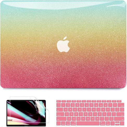 B BELK Compatible with MacBook Air 13 inch Case 2022 2021 2020 2019 2018 Release M1 A2337 A2179 A1932 Touch ID, Glitter Pearl Plastic Hard Shell Case+2 Keyboard Cover+Screen Protector, Iridescent in Saudi Arabia