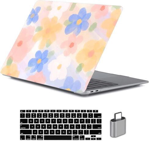 LanBaiLan Laptop Plastic Hard Shell Protective Case, Compatible for New MacBook Air 13 inch 2020 2019 2018 Release A2337 M1 A2179 A1932 Retina Display with Touch ID & Keyboard Cover, Paint Flower in Kuwait