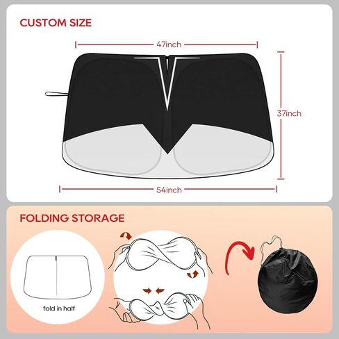 Black Sunshade for Tesla Model 3/Y, UPF50+ Double-Layer 240T High-Density, Front Windshield Sun Visor, Blocks UV/Heat, Foldable Window Cover Keeps Vehicle Cool, for Model 3 Model Y Accessory in Kuwait