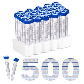 15ml Conical Centrifuge Tubes, 50Pcs Polypropylene Test Tubes with Plug Seal Screw Caps, 12000 RCF, Plastic Container with Graduated & Write Area, Rack Package, Non-Pyrogenic, DNase/RNase Free