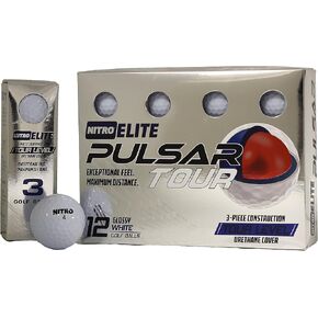 Nitro Elite Pulsar Tour-Level 3-Piece Urethane Glossy White Golf Ball- 12 pk
