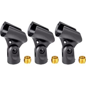 Universal Microphone Clip Holder with Nut Adapters 5/8" to 3/8",Black,3 Pack