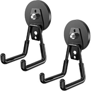 2 Pack Large Heavy-Duty Magnetic Garage Hooks - Strong Magnetic Tool and Utility Hooks with Anti-Scratch Rubber Coating - Ideal for Garage, Workshop, Tool Cart, and Outdoor Storage