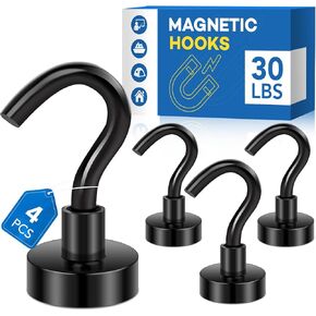 LOVIMAG Black Magnetic Hooks Heavy Duty, 110lbs Strong Neodymium Magnet Hooks with Epoxy Coating for Cruise Cabins, Magnets with Hooks for Locker, Classroom, Kitchen,Office,Metal Door etc-4 Pack