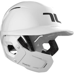 TUCCI Potenza Batting Helmet with Jaw Flap, S/M, Gloss White, Left-Handed Hitter