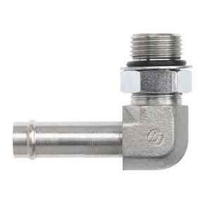 Brennan Industries 4601-08-06-NWO-FG Forged Steel 90 Degree Elbow Adapter, Nut Washer O-Ring, 9/16"-18 AORB Thread, 1/2" Hose Barb x 9/16"-18 Male Adjustable O-Ring Boss, 0.750" Flats