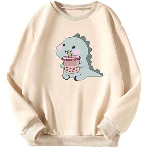 SHENHE Girl's Graphic Sweatshirt Cartoon Print Long Sleeve Crew Neck Loose Cute Pullover Top