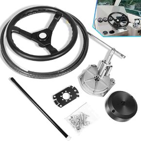 Outboard Steering System Kit with 10FT Steering Cable, 3/4" Tapered Shaft, Swivel Helmet, 13.5" Steering Wheel, 90 Degree Bezel Kit and Hardware