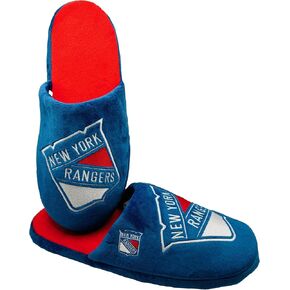 FOCO NHL New York Rangers Men's Slip On Slippers, Team Colors, Non-Slip Bottom, Logo Embroidered