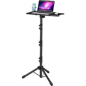 Tall Projector Stand with Removable Mouse Tray, Laptop Tripod Stand from 23.5"-63.5" Adjustable with Gooseneck Phone Holder, Stand for Office, Home, Stage, Studio, DJ Racks Musical Instrument