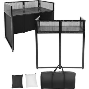 HECASA Portable DJ Booth Facade Foldable 20" x 40" Table with Black & White Scrims Carrying Bag Metal Frame DJ Facade Table Station for Party, Show, Gathering