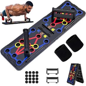 Push Up Board with 2 Wrist Bands | Multi-Function 30 In 1 Foldable Pushup Board for Men & Women | Portable Homeworkout Exercise Equipment Strength Training Push-up Board
