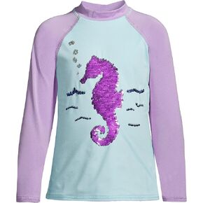 Lands' End G LS Sequin Graphic Rash Guard Flip Sequin Seahorse Kids Plus X-Large