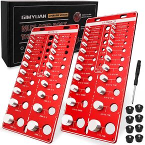 48 Thread Checker, Nut and Bolt Thread Checker, 24 Standard & 24 Metric Thread Size, 12 Drill Bit Gauge, Wall Mount Thread Identifier Board, Red