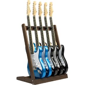 STRICH Guitar Stand for Multiple Guitars, Wooden Guitar Rack for 5 Electric Guitar Bass, or 3 Acoustic Guitars, Padded Multi Guitars Display for Outing Gigs, Home, Studio, SMT-10-5Z (5-Holder)