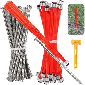30 Pcs Ground Marking Whiskers Neon Orange Marking Whiskers with Lightweight Stakes Survey Property Line Markers for House Garden Lawn Landscape Ground Hunting Markers