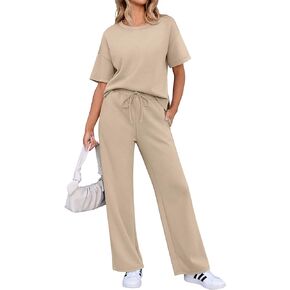 ANRABESS Women's Summer 2 Piece Outfits Casual Short Sleeve Sweatsuits Matching Wide Leg Tracksuits Lounge Sets 2025 Fashion