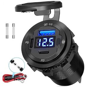 12V USB C Outlet w/Dual PD3.0 60W and Dual 18W QC3.0 Ports, 4 Ports Car Charger Socket Multi Port with Voltmeter for Boat Marine Bus Truck Golf RV Motorcycle USB Charger