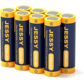 JESSY 6 Pack 18650 Rechargeable Battery Flat Top，3.7V Lithium Batteries 3300mAh High Capacity for LED Flashlights, Headlights, Camera, Small Fans, Toys