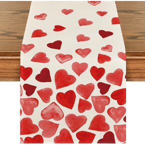 Artoid Mode Red Heart Valentine's Day Table Runner, Seasonal Anniversary Wedding Kitchen Dining Table Decoration for Home Party Decor 13x72 Inch