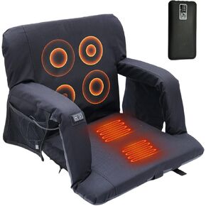 Stadium Seat with Back Support, Bleacher Seat, Heated Seat with Massage, Reclining Waterproof Cushion, Ultimate Comfort, Complete with Shoulder Straps