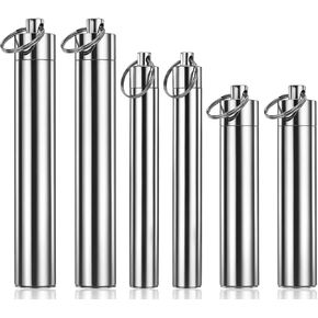 6 Pieces 3 Sizes Metal Portable Toothpick Holder, Portable Pill Box Container Case, Aluminum alloy Pocket Toothpick Holder, Pocket Waterproof Aluminum Alloy Toothpick Box with Key Ring(Silver)