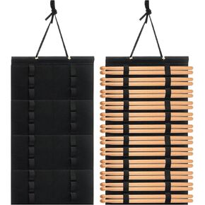 Klmnop Hanging Drumstick Holder, Foldable Felt Drum Sticks Holder for 12 Pairs Drumsticks, Drumstick Display for Drum Set Mallet and Percussion Sticks(Black)