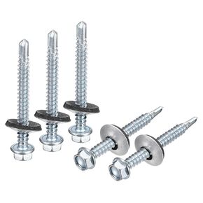 uxcell #12x1-1/2 Self Drilling Screws with Rubber Washer, 150Pcs Zinc Plated Finish Hex Head Self Tapping Screws with EPDM Washer for Metal