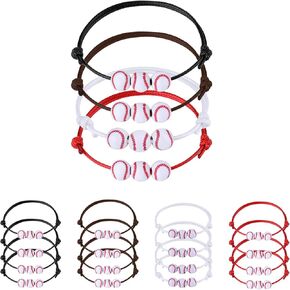 20pcs Baseball Bracelets, Adjustable Baseball Beads Bracelet Sports Theme Inspirational Baseball Charm Wristbands Baseball Team Gifts for Boys Kids Adults Party Favors