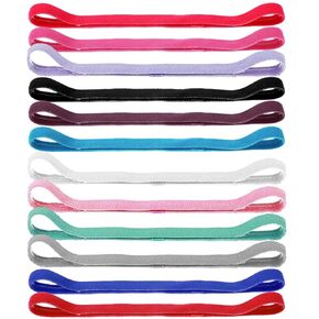 12PCS Elastic Thin Headbands, Non-Slip Sports Hair Bands Skinny Exercise Sweatband Stretchy Athletic Headbands for Men Women Running Football Basketball Soccer Tennis Yoga