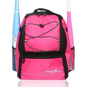 Athletico Youth Baseball Bag - Bat Backpack for Baseball, T-Ball & Softball Equipment & Gear | Holds Bat, Helmet, Glove | Fence Hook (Pink)