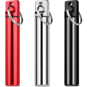 3 Pieces Metal Portable Toothpick Holder, Aluminum Alloy Pocket Toothpick Holder Box, Waterproof Case Toothpicks Container with Keychain for Camping Travel Picnic Purse (Silver, Black, Red)