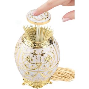 حامل أعواد الأسنان الأوتوماتيكي، موزع أعواد الأسنان القديم القابل للسحب بالضغط اليدوي، علبة علبة حاوية لمطعم المطبخ (ورقة الكرمة الذهبية غراء أبيض) in Kuwait