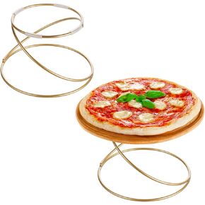 MyGift 7 Inch Modern Gold Wire Metal Pizza Stand Tray Pedestal Rest - Tabletop Circular Serving Platter Riser Stands, Set of 2