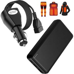 5V 2A 20000mah Heated Vest Heated Jacket Battery Pack Power Bank Rechargeable Battery for for Heated Vests Heated Jackets Wire Connection Cables Cigarette Lighter Plug with 12-24 Volt Male Cigar Plug