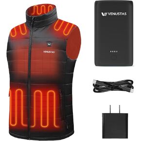 Venustas Men's Heated Vest (Size 3X-Large), and an Extra 2X Runtime 10,000mAh Battery Pack and Plus 35W Fast-Charging Adaptor