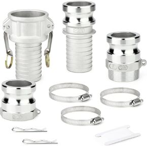 TAISHER 4PCS Global Type A&C&F&E Aluminum Cam & Groove Hose Fittings，2" Male Coupling x 2" NPT Female&Male, 2" Female&Male Coupling x 2" Hose Shank, Camlock Fittings
