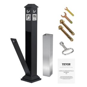 VEVOR Cigarette Butt Receptacle, Weatherproof Cigarette Butt Container with 4 Disposal Openings & Top Cover, Freestanding Outdoor Cigarette Butt Disposal for Garden, Office, Restaurant, Hotel, Black