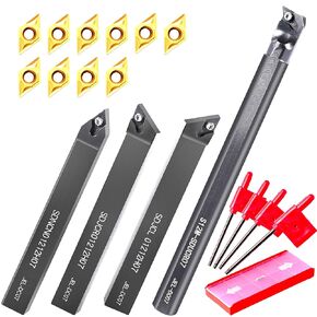 Lathe Turning-Tools Bit Set 14pcs - Metal Lathe Cutting Tools 4pcs 1/2" Shank Turning Holders Boring Bars+10pcs Indexable Carbide Inserts DCMT070204 for Lathe Tools