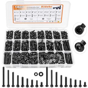 1600 PCS M3 Screw Kit, Hex Button Socket & Cap Head M3 Metric Screw Assortment Kit, Grade 12.9 Alloy Steel Assorted M3 Bolts and Nuts Machine Screw Set for DIYers, 3D Printing