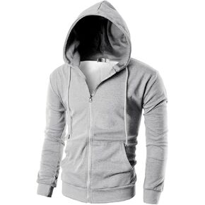 Ohoo Mens Slim Fit Long Sleeve Zip-up Fleece Hoodie With Kanga Pocket