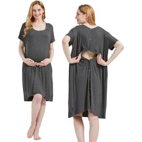 Mama & Wish Labor and Delivery Gown 3 in 1 Labor, Delivery and Nursing Gown for Hospital Made with Ultra-Soft Fabric for Ultimate Comfort! Gray (Medium)