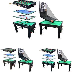 KICK Morpheus 55″ 5 in 1 Multi-Game Table - Combo Game Table Set - Foosball, Billiards/Pool, Glide Hockey, Table Tennis, and Basketball for Home, Game Room, Friends and Family!
