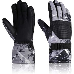 Momoon Ski Gloves, Waterproof Gloves, PU Touch Screen Winter Gloves for Boys, Girls, Men, Women (M(Suitable for 13-18 Years), Gray)