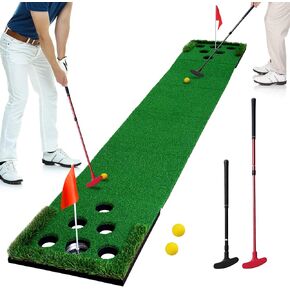 Golf Pong Putting Green Indoor Outdoor Golf Game Set with 2 Putters 2 Golf Balls 2 Golf Cups & Flags Backyard Party Practice Putting Mat for Young Adults Fathers & Golfers