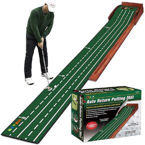 Golf Putting Mat fot Indoor, Wood Putting Green Indoor & Outdoor Training Equipment with Ball Return 8ft Practice Putting Mat, Wrinkle-Free Natural Rubber Mat, Golf Accessories for Men