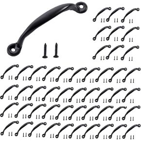 HOME MASTER HARDWARE 4-7/8 inch Cabinet Pull Handle 50 Pack, Door Pulls for Wooden Kitchen Furniture, Closet, Drawer, Barn Door Hardware, Gate Handles Black Finish with Screws