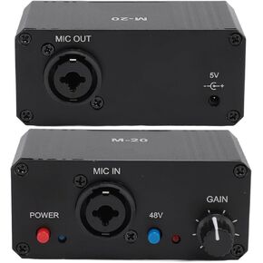 Microphone Preamp, 27dB XLR Output Mic Professional Mic Booster Activator Preamplifier with with 48V Power, for Home Studio, Podcasts, Streaming, Recording